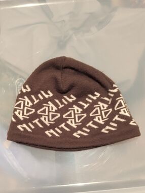 Nitro Beanie Hat Brown White Lettering Design Winter Snow Ski
